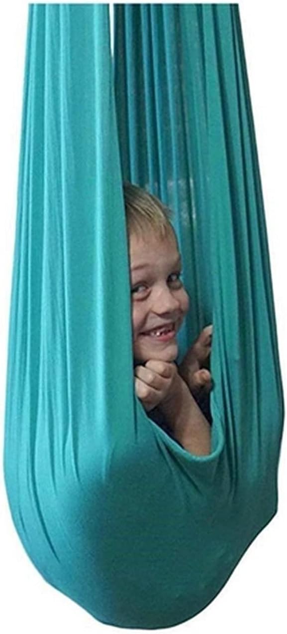 Sensory Swing for Kids with Autism ADHD and Aspergers, Indoor & Outdoor Adjustable Therapy Swing Hammock Has A Calming Effect On Children (Color : Cyan, Size : 100x280cm/39x110in)