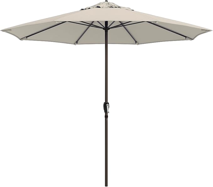 California Umbrella 12-Year Protection 9-Ft Outdoor Patio Umbrella, Sunbrella Fade-Resistant Fabric, Auto-Tilt, Heavy Duty Aluminum Frame, 8 Reinforced Ribs for Pool or Deck, Bronze Pole, Canvas