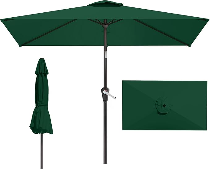 6.5x10FT Patio Umbrella, Outdoor Umbrella with Push Button Tilt and Crank, 8 Sturdy Ribs, UV Protection & Waterproof Market Umbrella for Pool, Backyard, Beach,Deck (Dark Green)