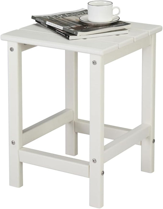 BOYANG 14x14x18.5in Square Side Table, Single Layer HDPE Outdoor Side Table, Composite Patio Side Table, Small Outdoor Coffee Table for Lawn, Garden, Pool, Balcony (White)