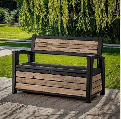 60 Gallon Plastic Resin Weather Resistant Outdoor Backyard Patio Storage Deck Box (Ash Wood Brown)