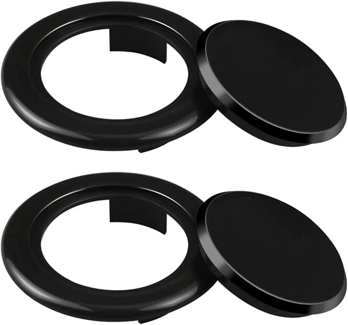 Prudiut 2 Inch Patio Table Umbrella Hole Ring and Cap Set, 2 Set Standard Umbrella Hole Ring Plug and Cap Set for Glass Outdoors Patio Garden Table Deck Yard (Black)