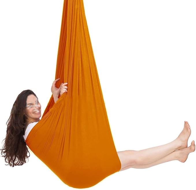 Sensory Swing for adults Indoor kids Therapy Swing Soothing Calming Snuggle Hammock durable strong fabric swing Excellent stretchability Includes Hanging Hardware ( Color : Orange , Size : 1M x 2.8M )