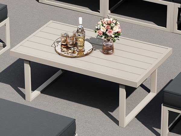 UDPATIO Aluminum Patio Furniture Set, Modular Oversized Outdoor Sectional of Olefin 5 inch Thick Cushion, Coffee Table and Waterproof Cover, Patio Conversation Sets for Porch, Deck
