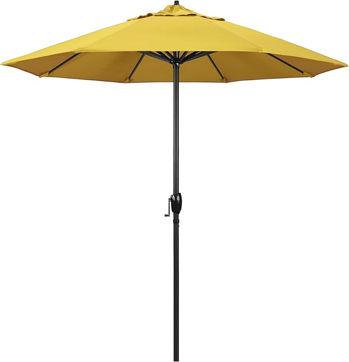 California Umbrella 7.5' Rd Aluminum Patio Umbrella, Crank Lift, Auto Tilt, Black Finish, Lemon