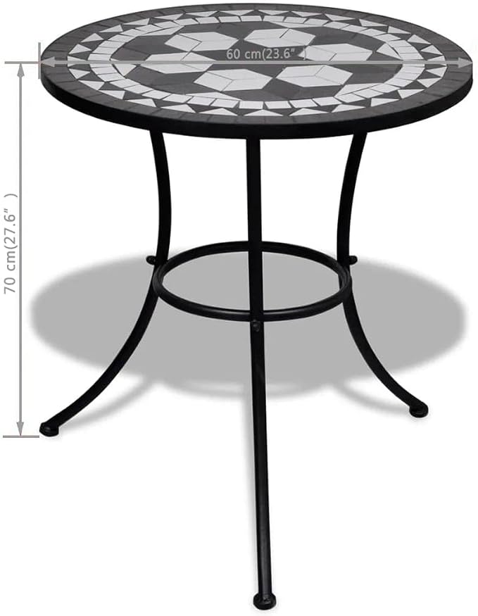 vidaXL Bistro Dining Table - Black and White Mosaic, Ceramic Tabletop Desirable for Balcony and Garden Setting, Assembled with Powder-Coated Iron Frame