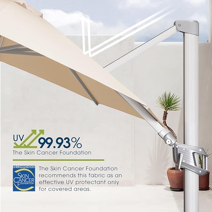wikiwiki 12FT Cantilever Patio Umbrella, Offset Umbrella Outdoor Patio with 360° Rotation and Unlimited Tilting System, Heavy Duty Large Umbrella with Cross Base, Beige