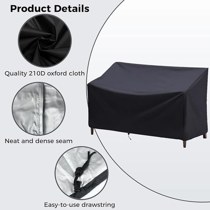 Outdoor Bench Cover, Waterproof Outdoor Patio Furniture Cover for 4-Seater Bench, Durable Oxford Cloth Garden Sofa Chair Cover, 75" L x 26" W x 35" H (Black, 64" L x 26" W x 35" H)