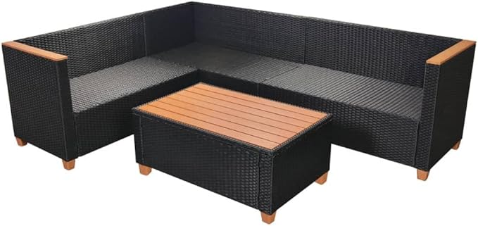 4 Piece Patio Lounge Set with Cushions, Porch Furniture Set Patio Conversation Set Outdoor Sofa Sets Front Porch Furniture for Piazza Exhibition Garden Negotiation Area Poly Rattan Black