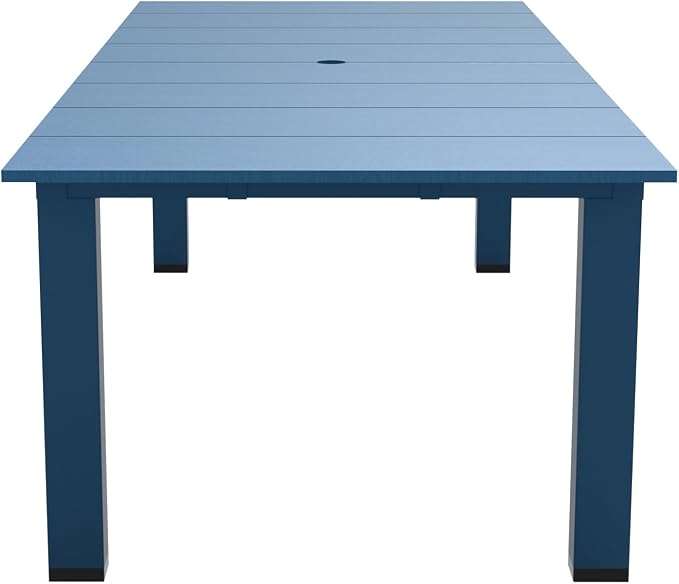 LOUNZY 75.2" HDPE Rectangle Outdoor Dining Table for 8, Oversized Patio Dining Table w/ 2" Umbrella Hole,Navy
