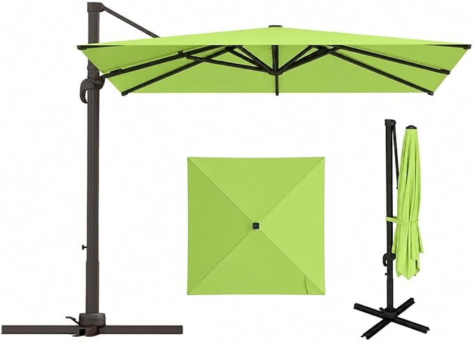 9x9 FT Square Cantilever Umbrella,Easy Tilt, Fade Resistant & 360° Rotation, Offset for Pool Deck Backyard Patioapple green (Base not Included)