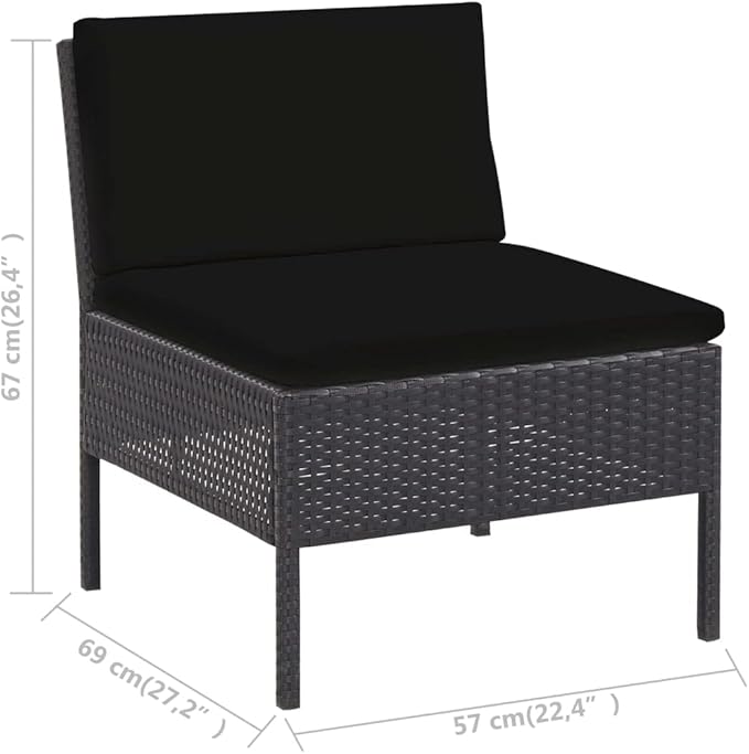 vidaXL Patio Furniture Set 6 Piece, Patio Conversation Set with Cushions, Outdoor Sectional Sofa with Coffee Table for Garden, Poly Rattan Black