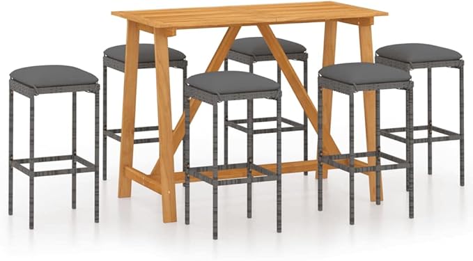 Patio Bar Set with Cushions,Patio Lounge Set,Conversation Sets,Outdoor Garden Table and Chairs Sets,Outdoor Patio Furniture,for Patio,Backyard,Garden,7 Piece Gray