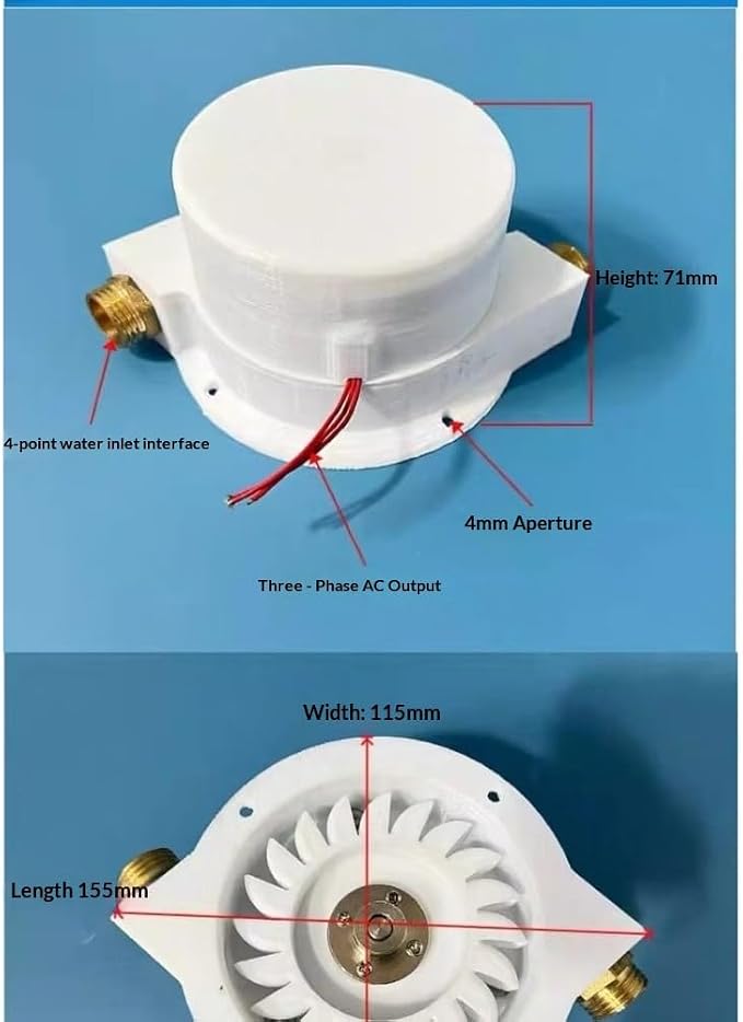 Micro Hydro Generator, 100W Mini Water Turbine 1-60V AC, Pelton Impulse Hydroelectric Power Kit with 1/2 Inch NPT Port for Outdoor Stream DIY Science Experiment