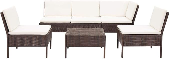 Patio Lounge Set with Cushions,Outdoor Furniture,Outdoor Furniture Sets,Patio Conversation Sets,for Garden,Deck,Backyard,6 Piece Poly Rattan Brown