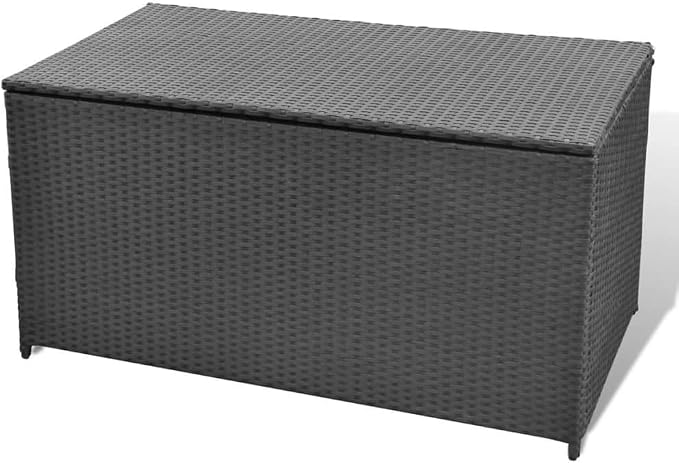 Patio Storage Box Deck Storage Box Outdoor Storage Box Indoor Wicker Storage Bin for Patio Furniture Cushions, Pillows, Garden Tools, Poly Rattan Black, 47.2"x19.7"x23.6"