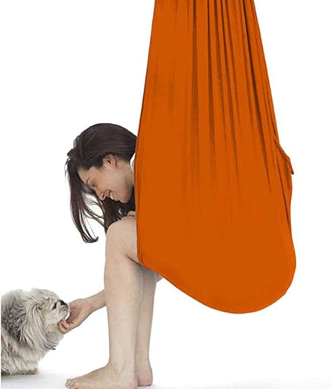 Hanging Child Swing For Indoor Outdoor Adult Stretch Yoga Cloth Children Kids Cuddle Hammock With Special Needs For Autism ADHD ADD Therapy Sensory Integration ( Color : Orange , Size : 150 x 280 cm )