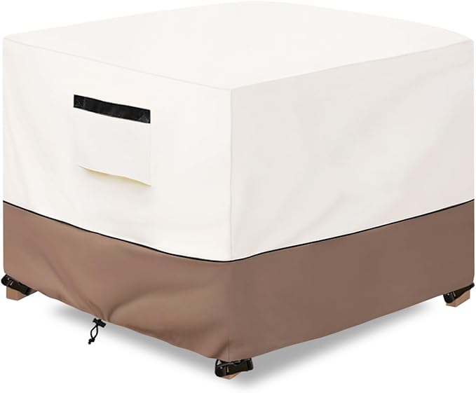 Patio Ottoman Cover Waterproof Heavy Duty Square Outdoor Ottoman Covers, 25W x 25D x 18H Inches Patio Furniture Covering Protector Outdoor Side Table Cover (Beige)