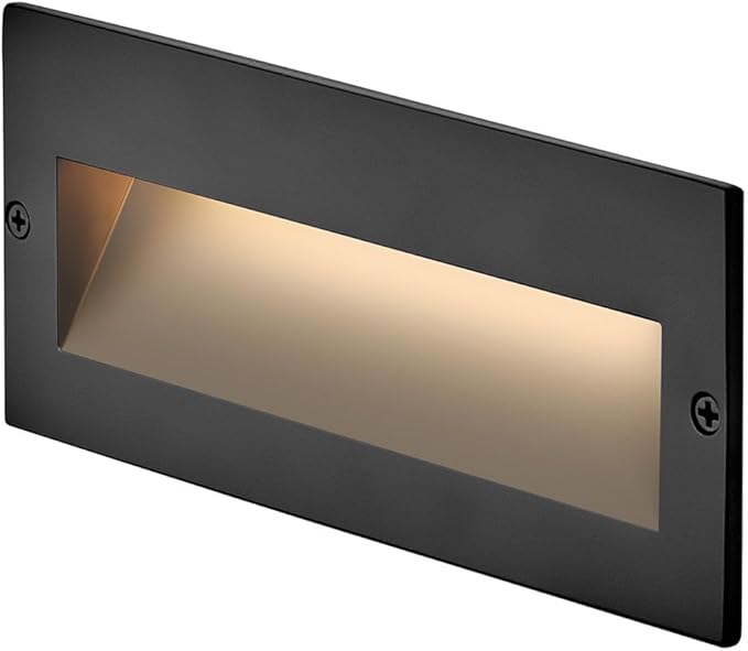 Hinkley Taper 12V Wide Horizontal Step Light, Wet Rated, Stainless Steel Construction, Recessed Mount, Etched Lens, ADA, Matte Black Stainless Finish