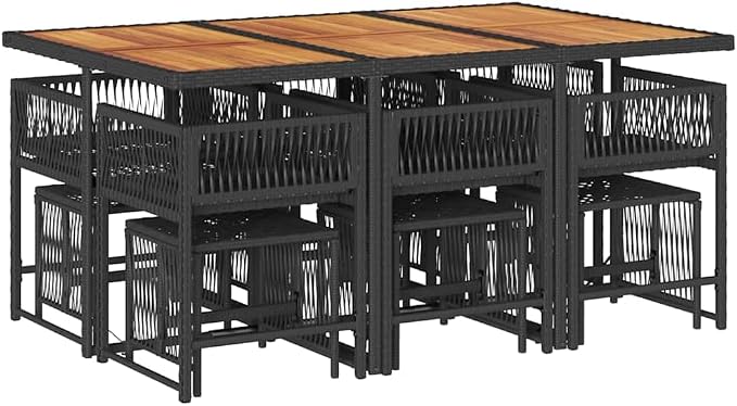 11 Piece Outdoor Dining Set 10-Seater Patio Furniture Garden Table and Chairs with Cushions Black Poly Rattan