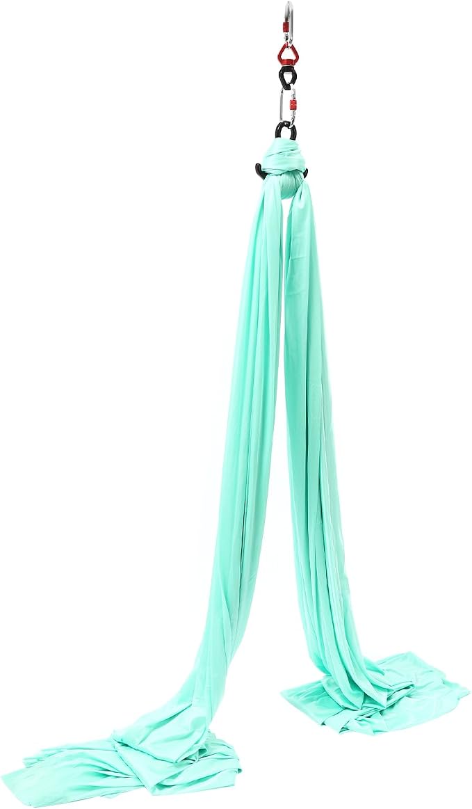 Aerial Yoga Hammock, Green, Polyester, 19.68x8.53 ft, Ceiling-Mounted, 440 lbs Capacity, with Carabiners and Extension Straps, for Yoga, Dance, Acrobatics