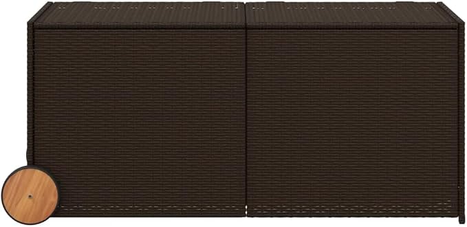 74.8 Gal Wicker Garden Storage Box with 2 Wheels, Patio Rattan Deck Box, Patio PE Rattan Storage Container, Brown Poly Rattan,-908