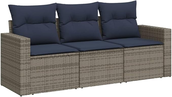 vidaXL Patio Sofa Set with Cushions 3 Piece, Outdoor Sectional Sofa, Conversation Set for Balcony Garden, Patio Furniture, Gray Poly Rattan