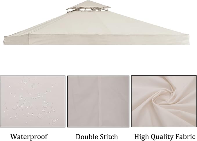 Gazebo Replacement Top 10x12 FT, Gazebo Canopy Replacement Cover for 2 Tier Outdoor Patio Garden Tent Frames,Canopy Cover with Air Vent, Beige