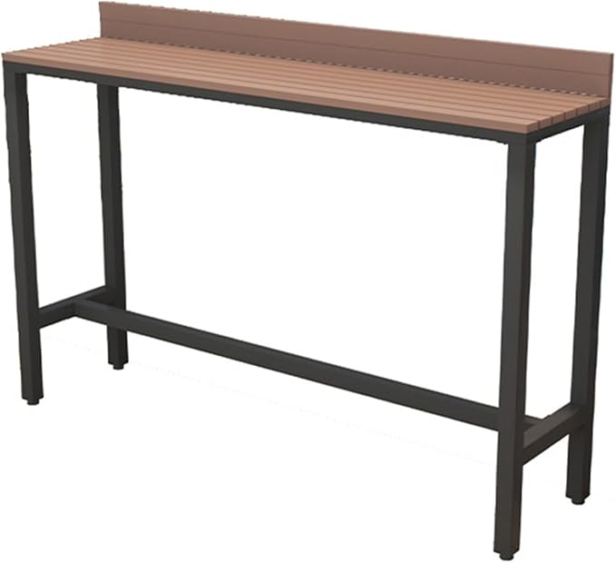 Outdoor Bar Table, Patio Pub Height Table with Anti-Fall Baffle, All-Weather Bar Height Counter Table, Narrow Dining Table for Hot Tub, Garden & Backyard(Color:Black+Wood,Size:L-55.1in)