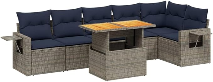 vidaXL Patio Sofa Set with Cushions 7 Piece, Outdoor Sectional Sofa Couch, Patio Conversation Set for Garden Backyard, Gray Poly Rattan