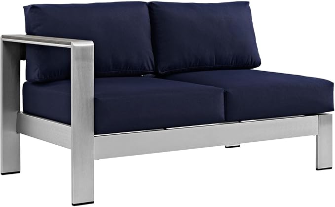 Modway Shore 6-Piece Aluminum Outdoor Patio Sectional Sofa Set in Silver Navy
