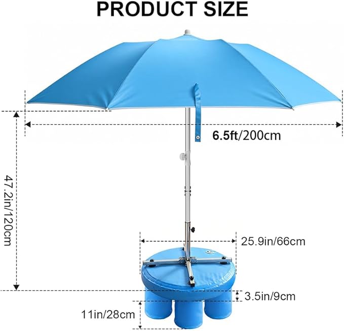 Floating Pool Umbrella, 6.5ft In-Pool Sunshade with UV-Resistant Coating, Portable Outdoor Shade Canopy for Pool, Lake & Beach, Travel-Friendly