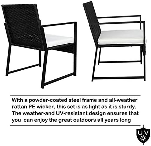 3 Pieces Patio Furniture Set, Outdoor Chair Set with Side Table, Cushion, Patio Conversation Set for Backyard, Poolside, Balcony, Coffee Table & Chairs Set with Seat Cushions Patio Conversation Set