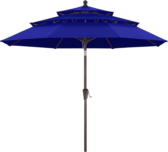 MASTERCANOPY 9ft 3-Tier Olefin Patio Umbrella with Tilt Crank, 5-Year-Non-Fading Canopy & 8 Fiberglass Ribs for Deck, Patio, and Garden, Dark Blue