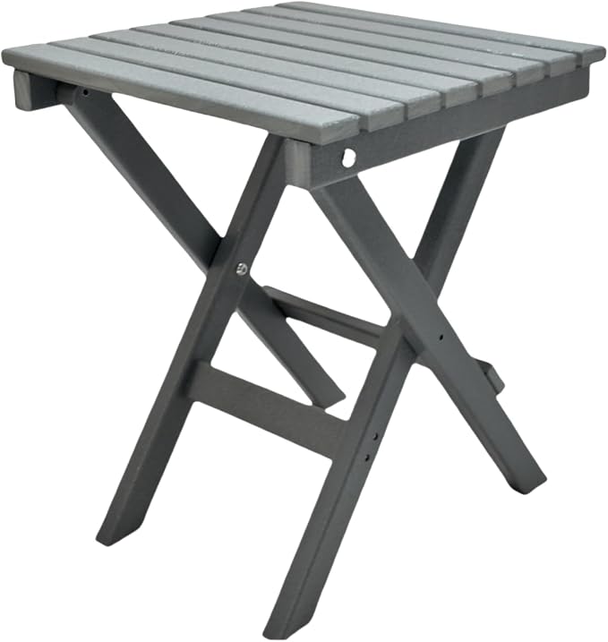 HDPE Outdoor Side Table Small End Square Table Folding Coffee Furniture for Patio, Garden, Balcon, Pool, Outside Portable Grey