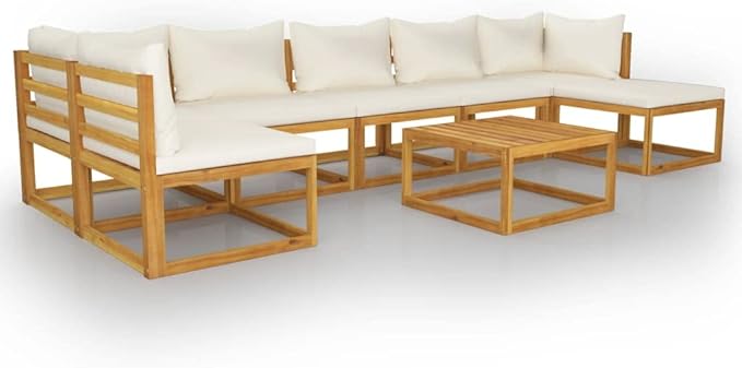 Patio Lounge Set with Cushion,Outdoor Patio Furniture,Outdoor Chat Conversation Set,Garden Furniture Sets,for Patio,Backyard,Garden,Outdoor,8 Piece Cream Solid Acacia Wood
