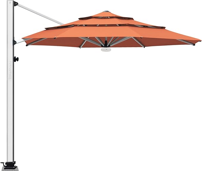 EliteShade USA APOLLO 3-Tier 11FT Full Aluminum Cantilever Patio Umbrella for Outdoor Restaurant Garden Courtyard Deck Pool and Marketing with Light (No battery), Rust