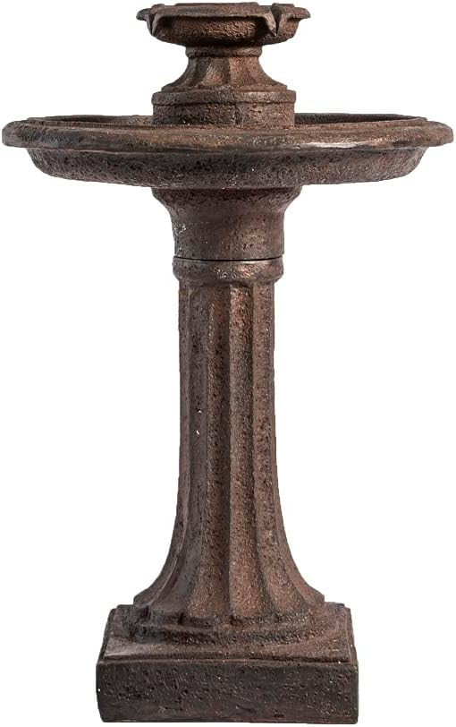 XBrand 28" Solar Powered 1-Tier Outdoor Bird Bath Water Fountain, Resin Fountain with Solar Panel Pump, Brown
