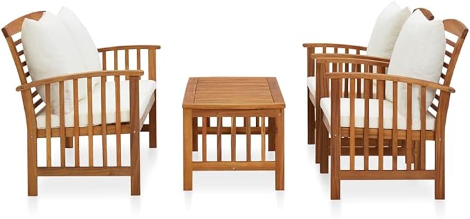 Patio Lounge Set with Cushions,Outdoor Patio Furniture,Outdoor Chat Conversation Set,Garden Furniture Sets,for Patio,Backyard,Garden,4 Piece Solid Acacia Wood