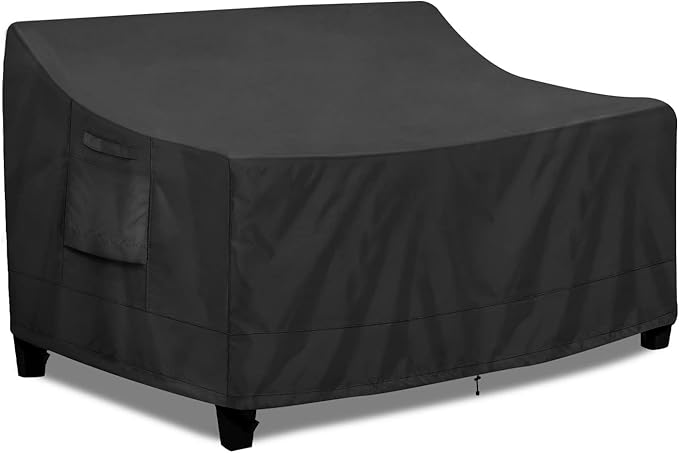 PureFit Outdoor Couch Cover Waterproof Patio Sofa Furniture Covers, 2-Seater Outdoor Loveseat Cover with Air Vent and Handles, 60W x 35D x 35H Inches, Black