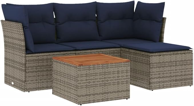 vidaXL Patio Sofa Set with Cushions 5 Piece, Outdoor Conversation Set, Patio Furniture Set for Balcony Garden, Modern Style, Gray Poly Rattan
