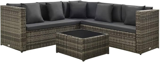 vidaXL Patio Furniture Set 4 Piece, Patio Conversation Set with Cushions, Outdoor Sectional Sofa with Coffee Table for Garden, Modern, Poly Rattan Gray