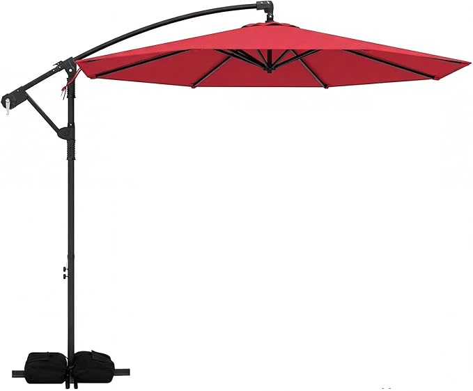 Tangkula 10ft Patio Umbrella with Base Included, Offset Cantilever Outdoor Umbrella with 360 Degree Rotation, 2 Sandbags, Crank Handle for Pool Deck Garden Backyard