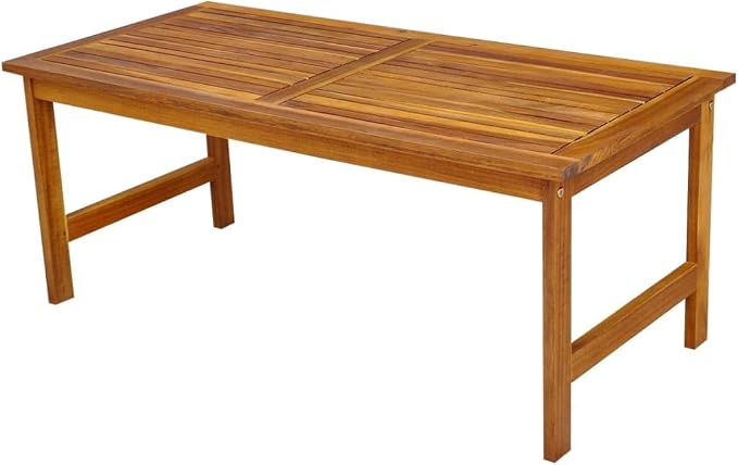 4-Piece Brown Acacia Wood Outdoor Dining Set | Includes a rectangular table, one bench, and two chairs, providing rustic seating for balconies, patios, and terraces.