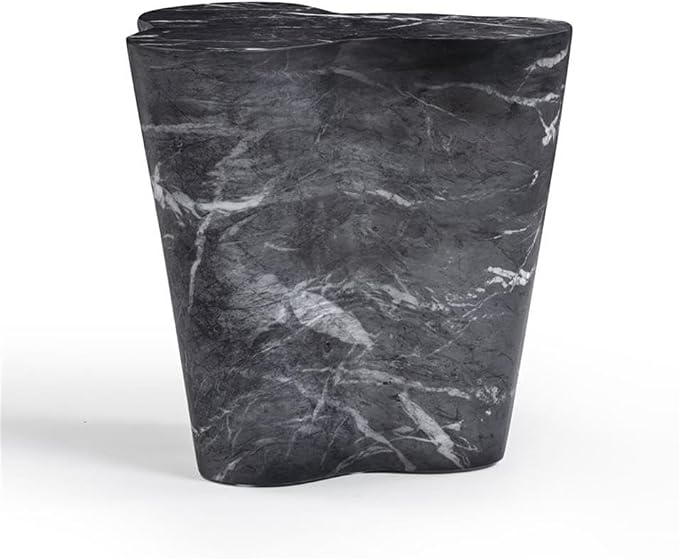 Pemberly Row Slab Black Marble Concrete Side Table, 20.7" W x 18.5" D x 22" H, Outdoor Safe, Modern Design Indoor/Outdoor Table for Patio or Living Room Decor