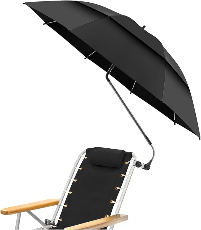 48.6" Double Canopy Beach Umbrella with Clamp, UPF50+ Beach Chair Umbrella with clip, 360°Adjustable Portable Outdoor Wheelchair, Patio, Golf Carts,Camping(Black)