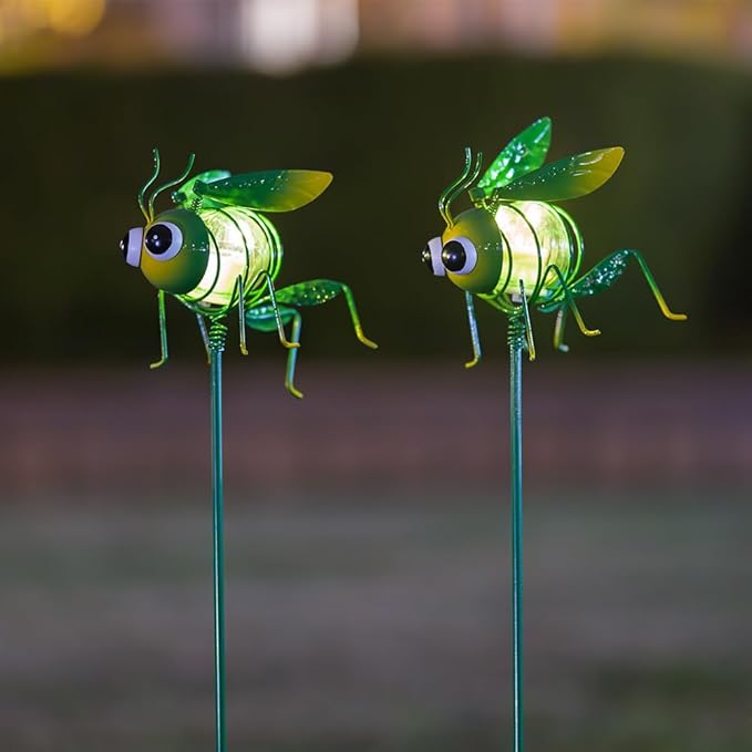 Viveta 2 Pack Garden Solar Lights, Solar Lights Stake with Cute Insect Figurines, Decorative Solar Light for Outdoor Pathway & Patio