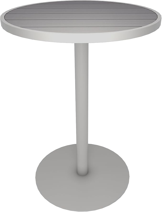 NewTechWood Matte Black Aluminum Frame Round Composite 31.5 in. x 31.5 in. x 43.31 in. Outdoor High Bar Table (Icelandic Smoke White)