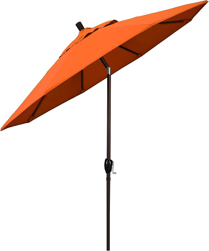 California Umbrella 7.5' Rd Pacific Trail Series Aluminum Patio Umbrella, Crank Lift, Push Button Tilt, Bronze Finish, Sunbrella Tangerine Fabric