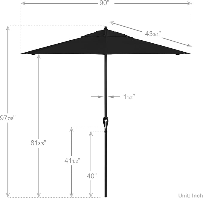 California Umbrella 7.5' Rd Aluminum Patio Umbrella, Crank Lift, Auto Tilt, Black Finish